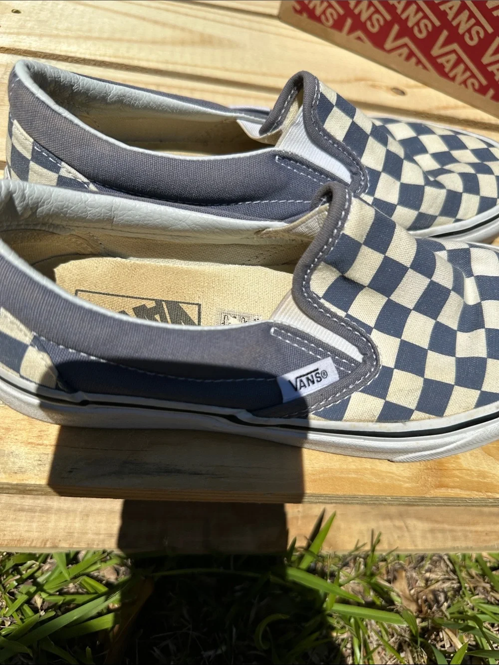 Vans Checkerboard Slip-On in Blue & Cream - Picture 5 of 7